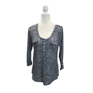 Willi Smith Womens Size L  Knit Roll Tab Sleeve Shirt Leopard Cheetah Blue/Gray‎